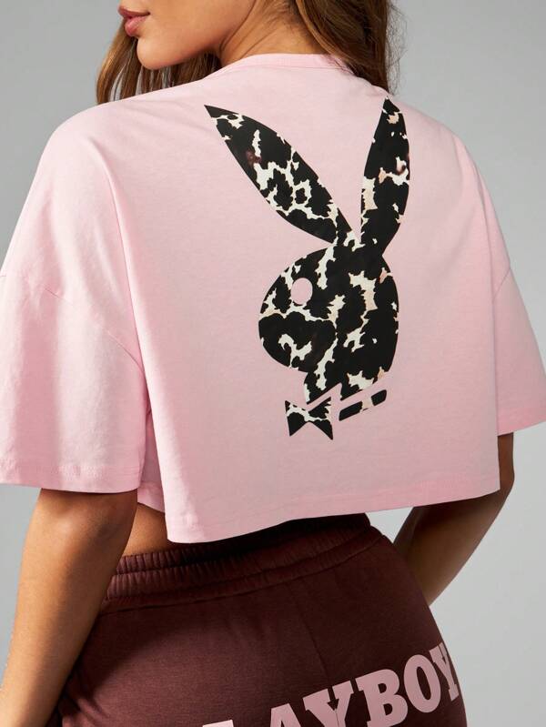 Missguided x Playboy Leopard Print Jersey Crop Top T-Shirt