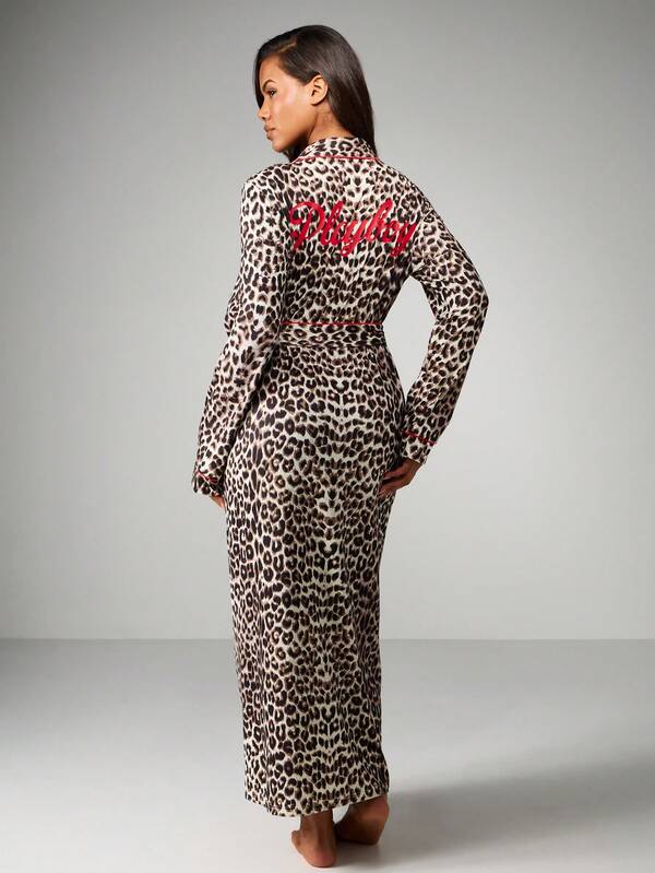 Missguided X Playboy Leopard Print Long Sleeve Belted Robe