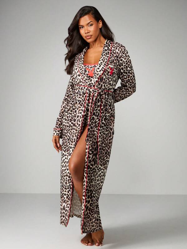 Missguided X Playboy Leopard Print Long Sleeve Belted Robe