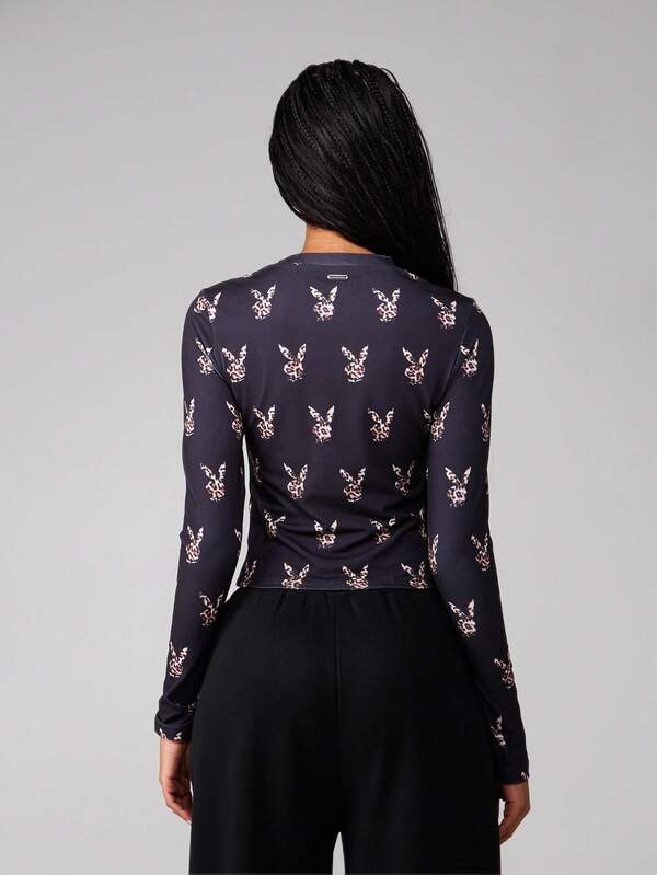 Missguided X Playboy Leopard Print Long Sleeve Crop Top