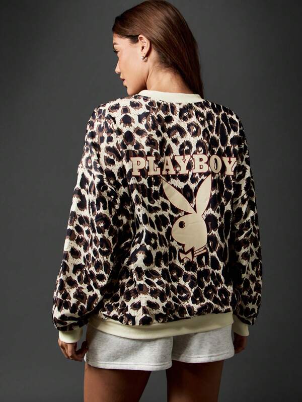 Missguided X Playboy Leopard Print Number Graphic Crewneck Pullover Sweatshirt