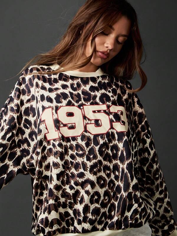 Missguided x Playboy Leopard Print Number Graphic Crewneck Pullover Sweatshirt