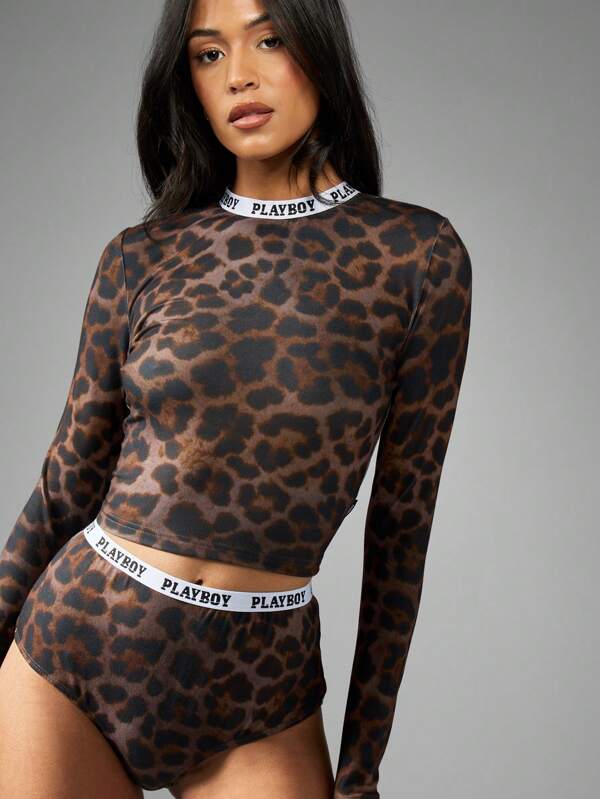 Missguided X Playboy Leopard Print Top And Knickers Micro Shorts Two Piece Co Ord Set