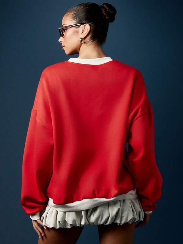 Missguided X Playboy Letter Print Crew Neck Sweatshirt With Ribbed Trim