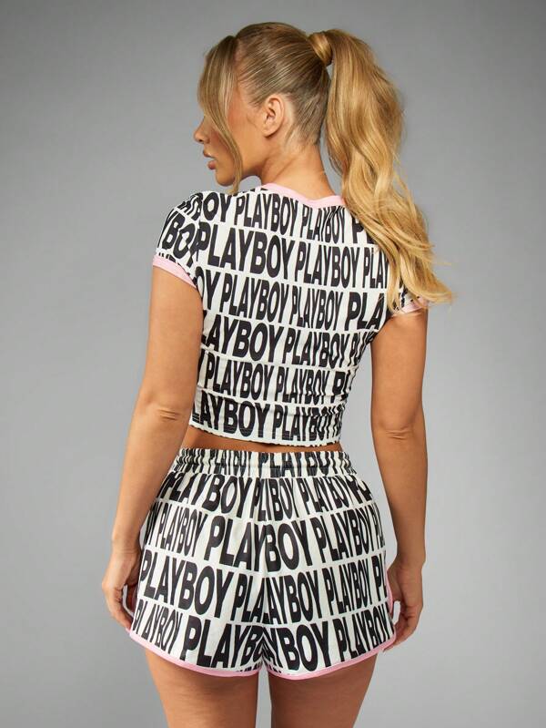 Missguided X Playboy Letter Print Short Sleeve Crop T-Shirt