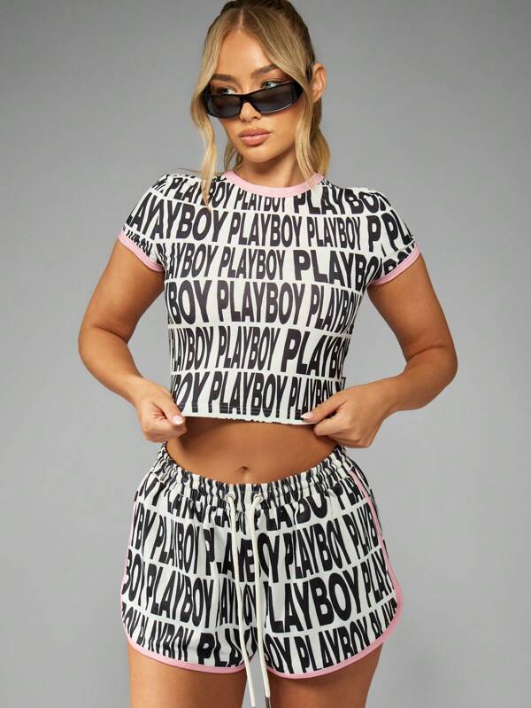 Missguided x Playboy Letter Print Short Sleeve Crop T-Shirt