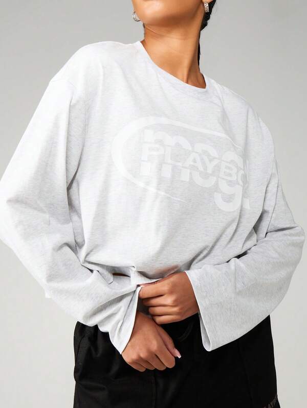Missguided X Playboy Logo Long Sleeve Crop Sweatshirt