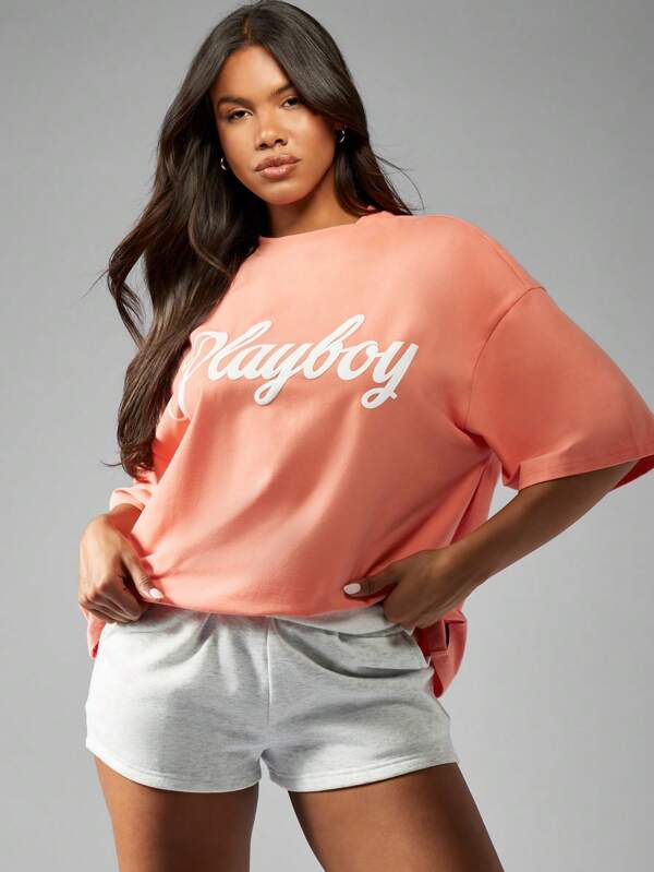 Missguided x Playboy Logo Oversized Short Sleeve Women T-Shirts