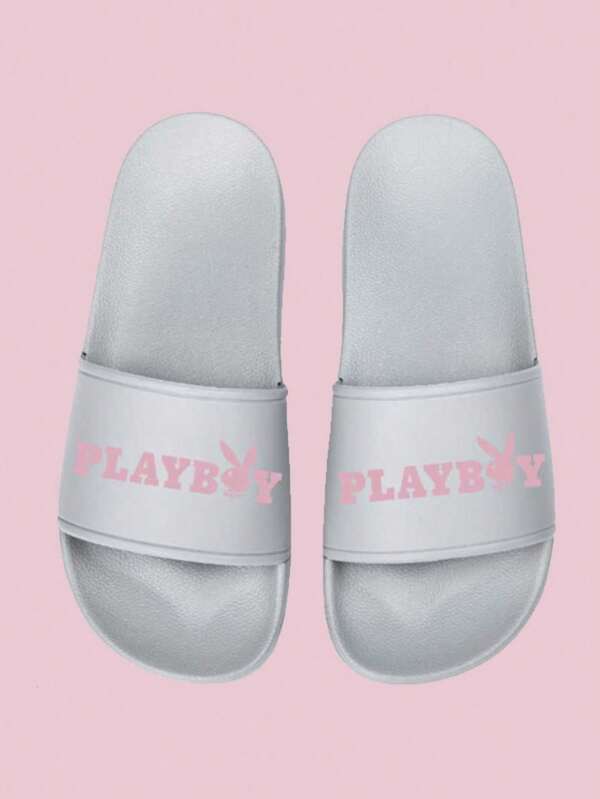 Missguided X Playboy Logo Pool Slides Bath Slippers