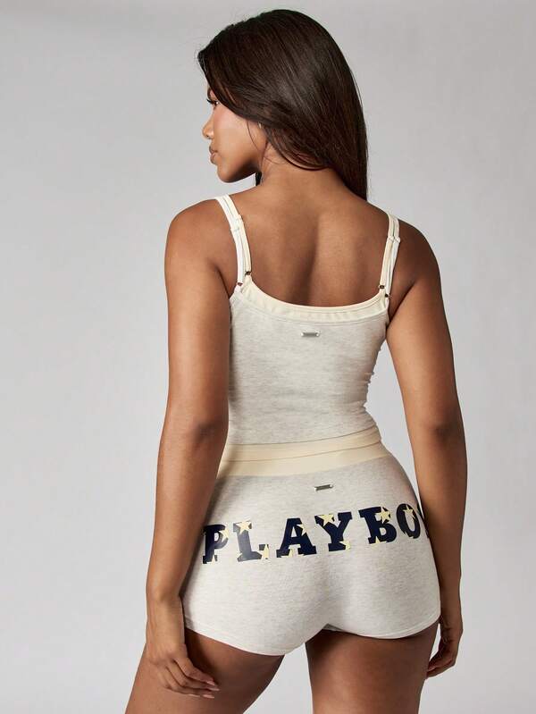 Missguided X Playboy Logo Print Crop Tank And High Waist Shorts Co Ord