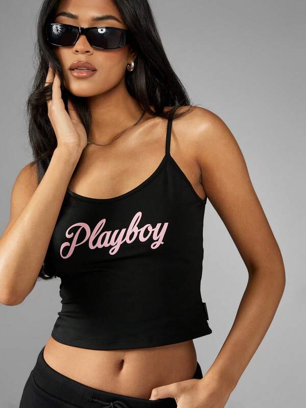 Missguided X Playboy Logo Y2K Aesthetic Crop Cami Tank Top