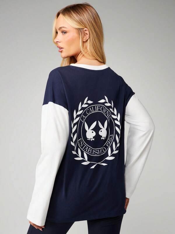 Missguided X Playboy Long Sleeve Color Block Tee With