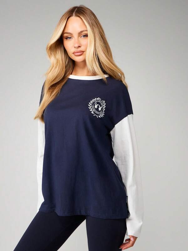 Missguided x Playboy Long Sleeve Color Block Tee With