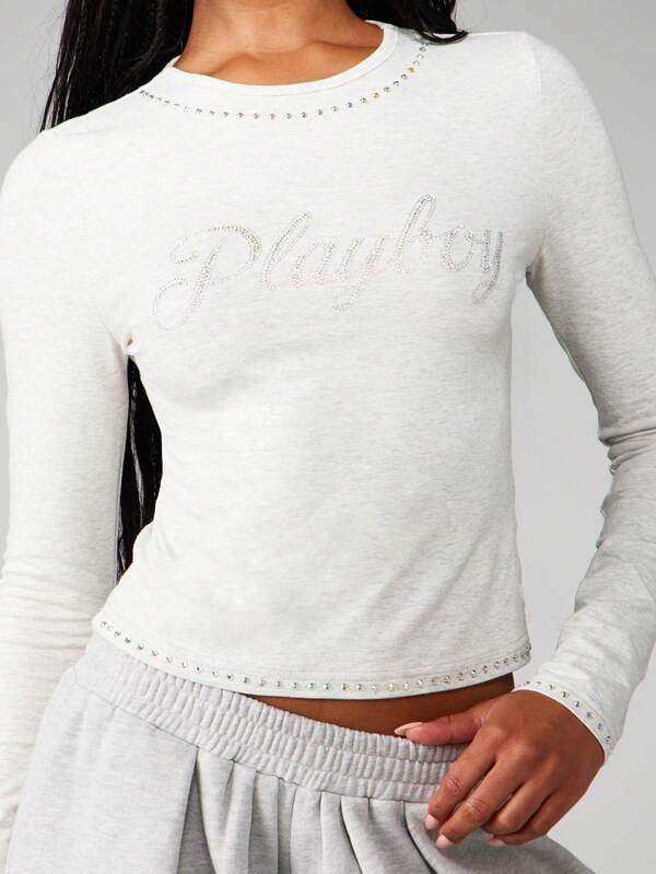 Missguided X Playboy Long Sleeve Crew Neck Sweatshirt With Studded Details