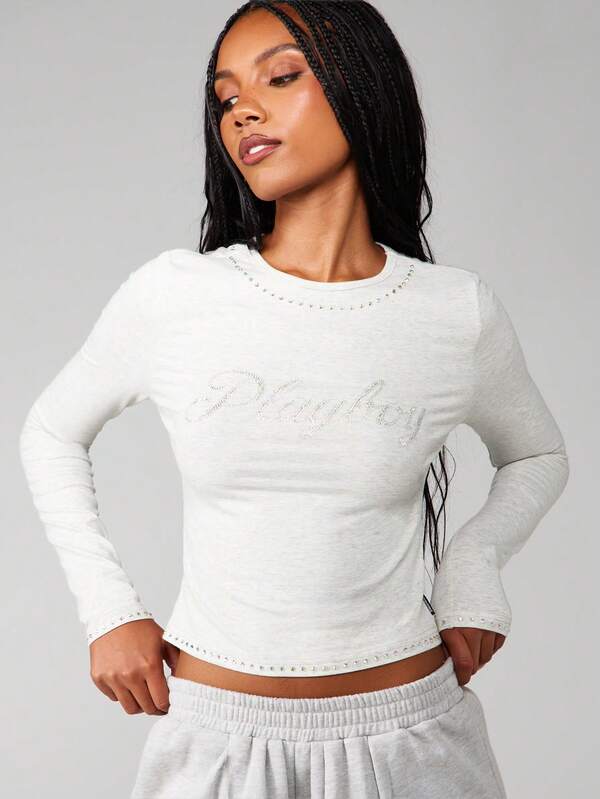 Missguided x Playboy Long Sleeve Crew Neck Sweatshirt With Studded Details