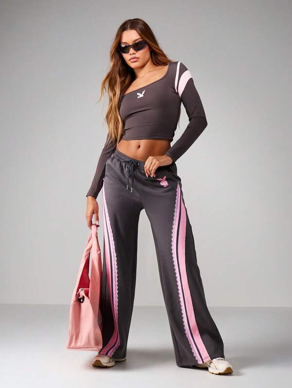 Missguided X Playboy Long Sleeve Crop Top With Scoop Neck