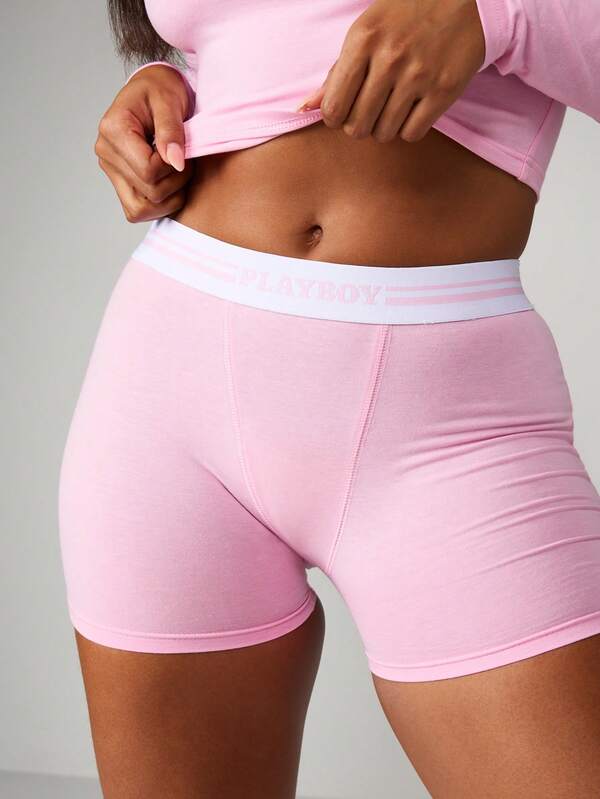 Missguided X Playboy Long Sleeve Crop Top With Shorts