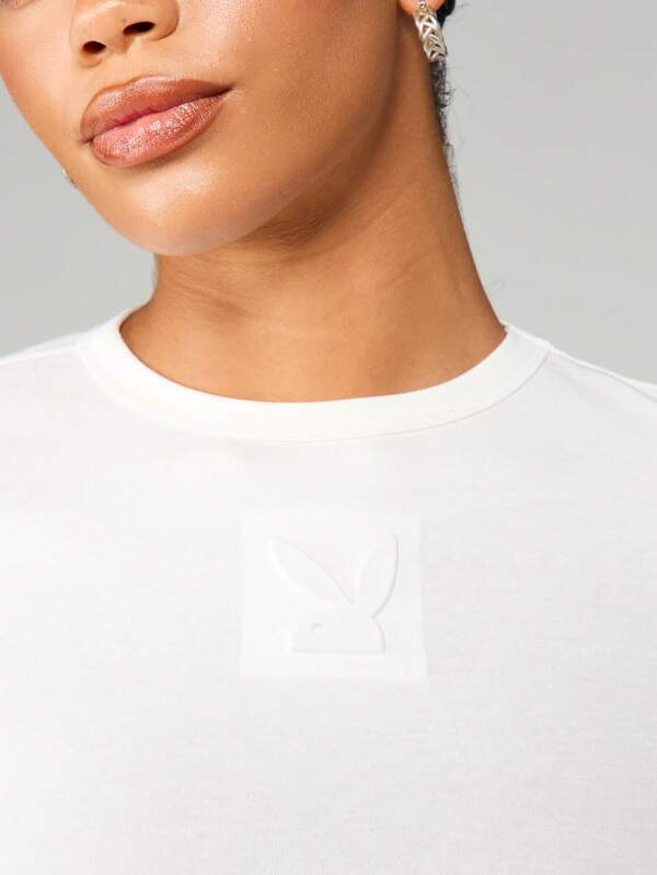 Missguided X Playboy Long Sleeve Embossed Crew Neck Top