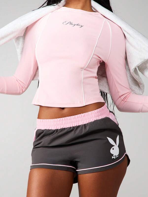 Missguided X Playboy Long Sleeve Fitted Crop Top With Raglan Sleeves