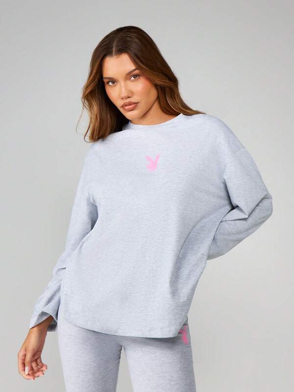 Missguided X Playboy Long Sleeve Graphic Tee With Script Print