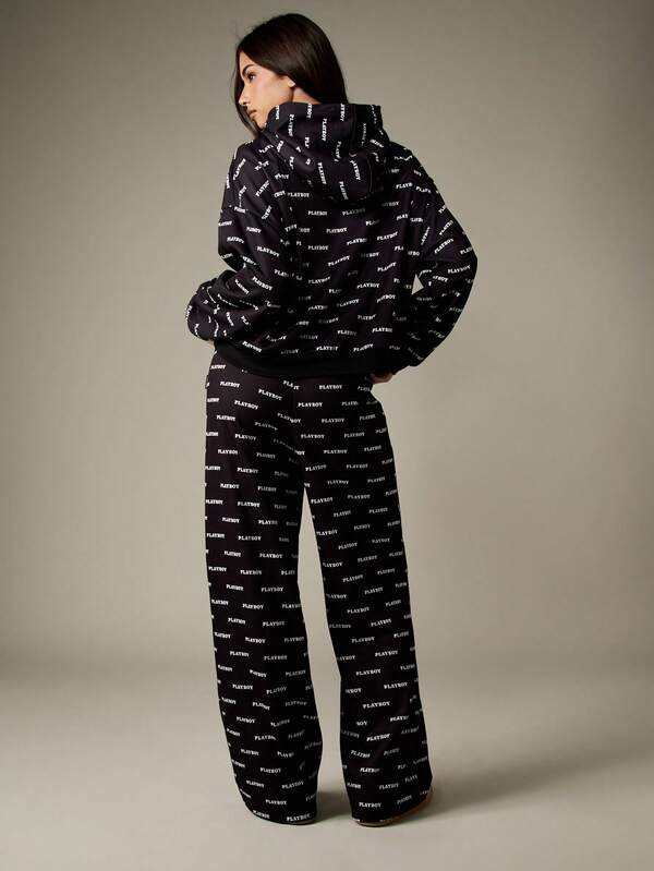 Missguided X Playboy Long Sleeve Hooded Sweatshirt With Wide Leg Pants
