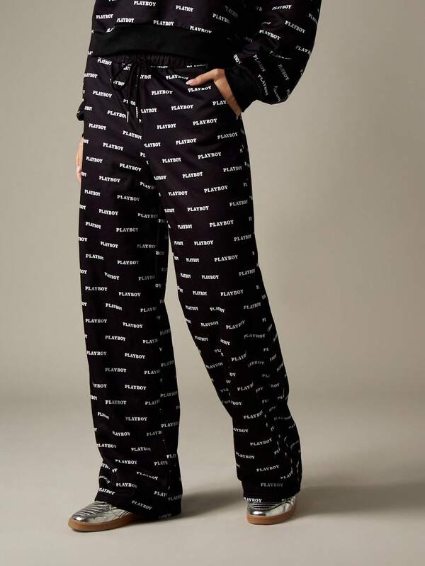 Missguided X Playboy Long Sleeve Hooded Sweatshirt With Wide Leg Pants