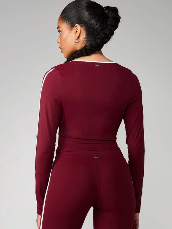 Missguided X Playboy Long Sleeve V Neck Crop Top With Contrast Trim