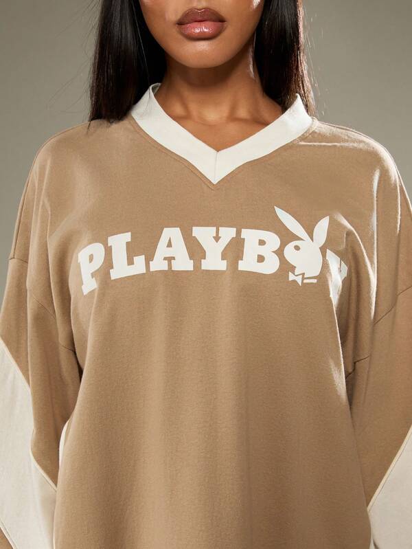 Missguided X Playboy Long Sleeve V Neck Sweatshirt With Logo Print