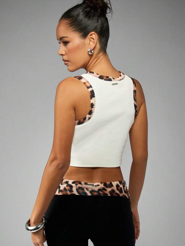 Missguided X Playboy Luxury Tank Crop Top With Bunny Logo Leopard Print Trim