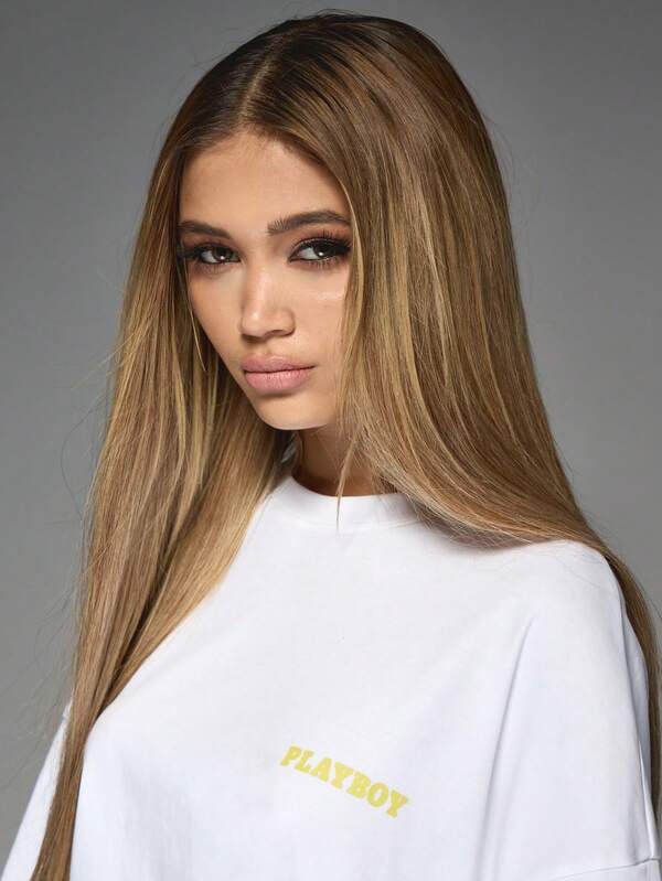 Missguided X Playboy Magazine Cover Graphic Print On Back Round Neck Drop Shoulder Boxy Sleeve Jersey T-Shirt