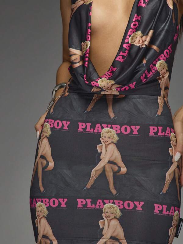 Missguided X Playboy Magazine Print Mini Dress With Halter Neck And Plunging Front