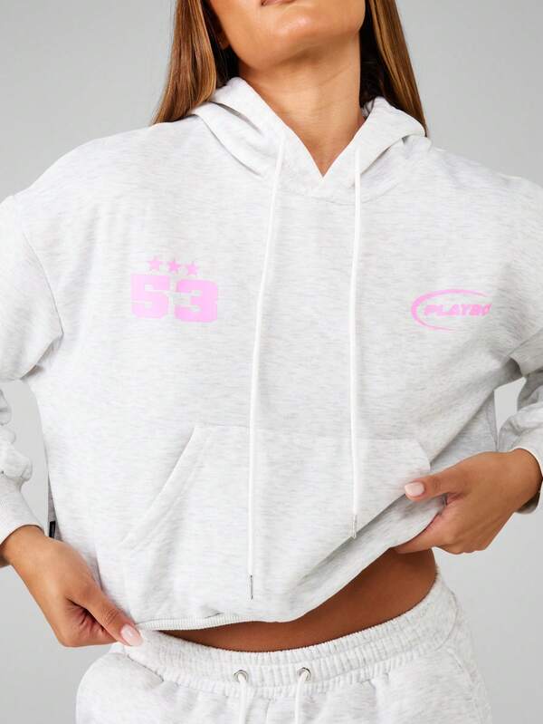 Missguided X Playboy Marl Hoodie With Motorsports Print
