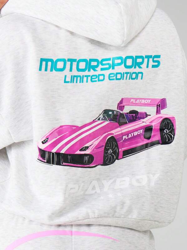 Missguided X Playboy Marl Hoodie With Motorsports Print