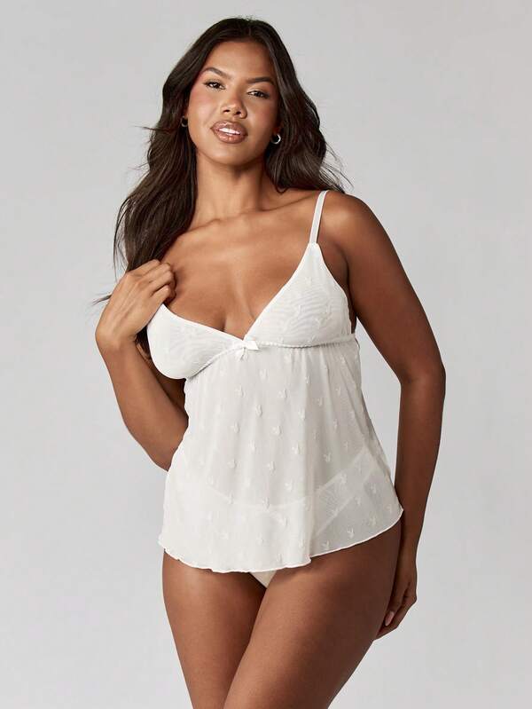 Missguided X Playboy Mesh Babydoll With Applique And Thong