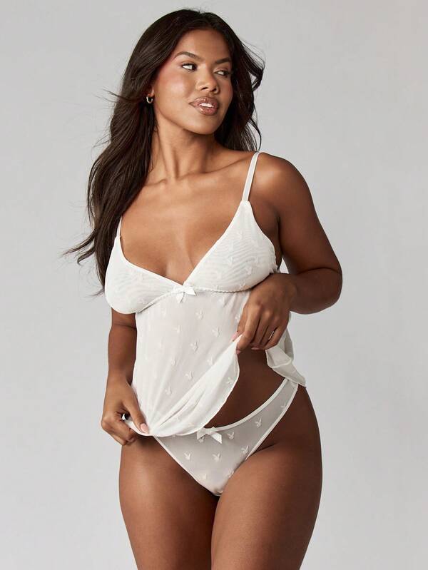 Missguided x Playboy Mesh Babydoll With Applique And Thong