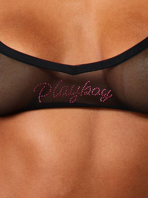 Missguided X Playboy Mesh Bralette With Rhinestone Hotfix Detail
