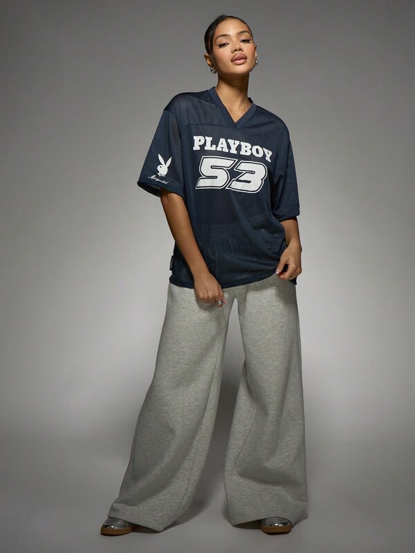 Missguided X Playboy Mesh Jersey Varsity Top With Sports Number Print