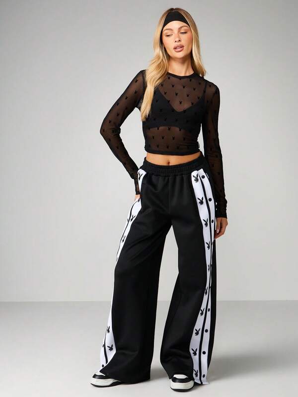 Missguided X Playboy Mesh Long Sleeve Top With Bunny Print