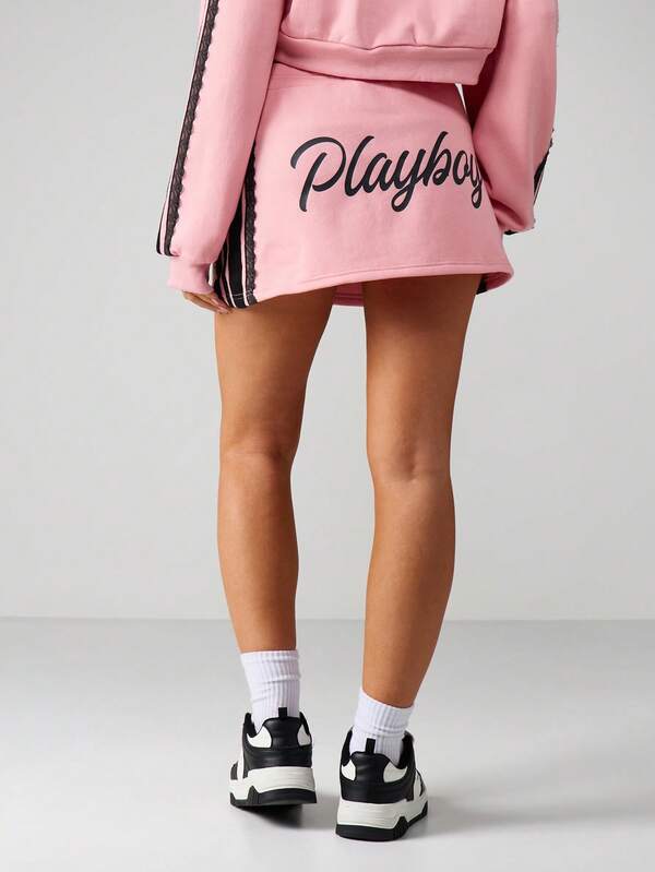 Missguided X Playboy Mini Sweat Skirt With Side Stripes