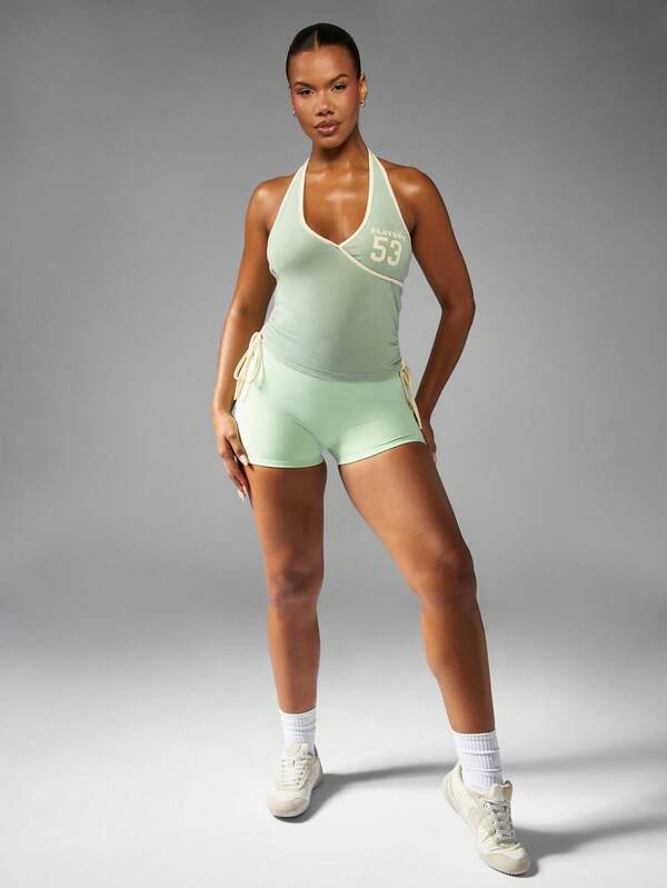 Missguided X Playboy Mint Green Halter Tank Top With Varsity Number