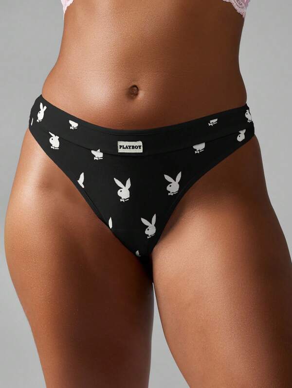 Missguided X Playboy MISSGUIDED Bunny Print Thong Brief Underwear