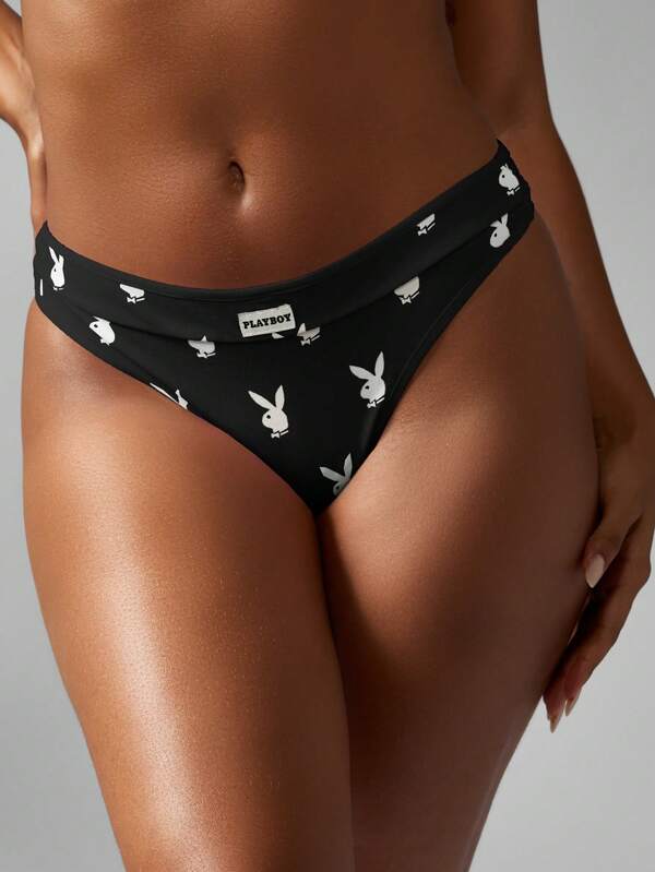 Missguided x Playboy MISSGUIDED Bunny Print Thong Brief Underwear