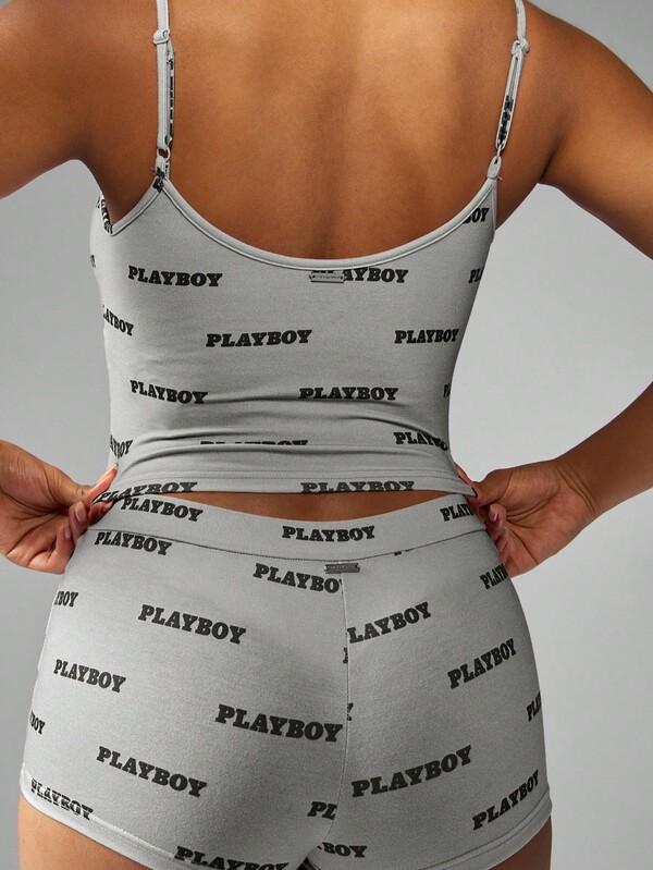 Missguided X Playboy MISSGUIDED Cami Top And Booty Shorts Set