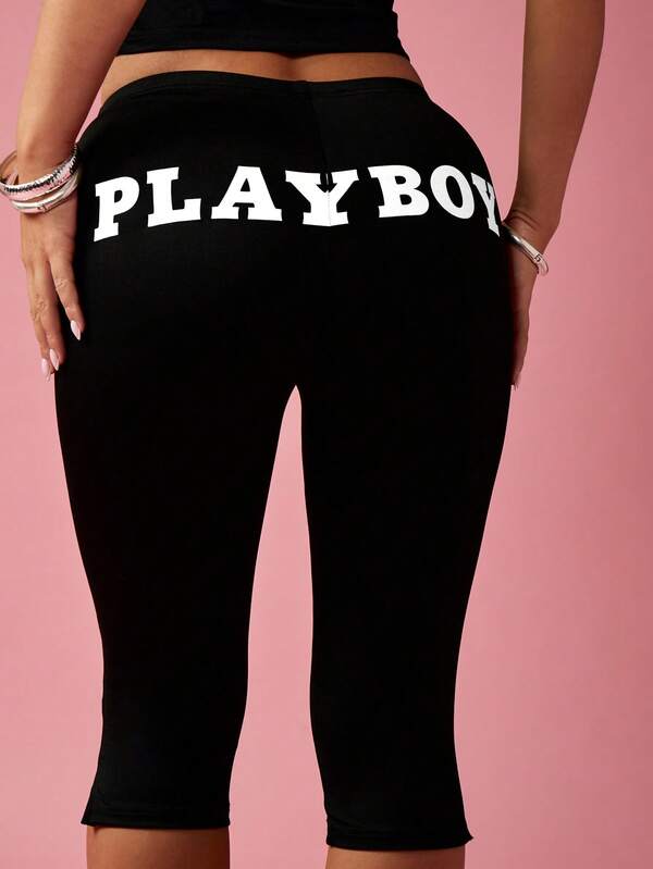 Missguided X Playboy MISSGUIDED Capri Leggings With Logo Print