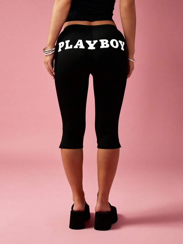 Missguided X Playboy MISSGUIDED Capri Leggings With Logo Print
