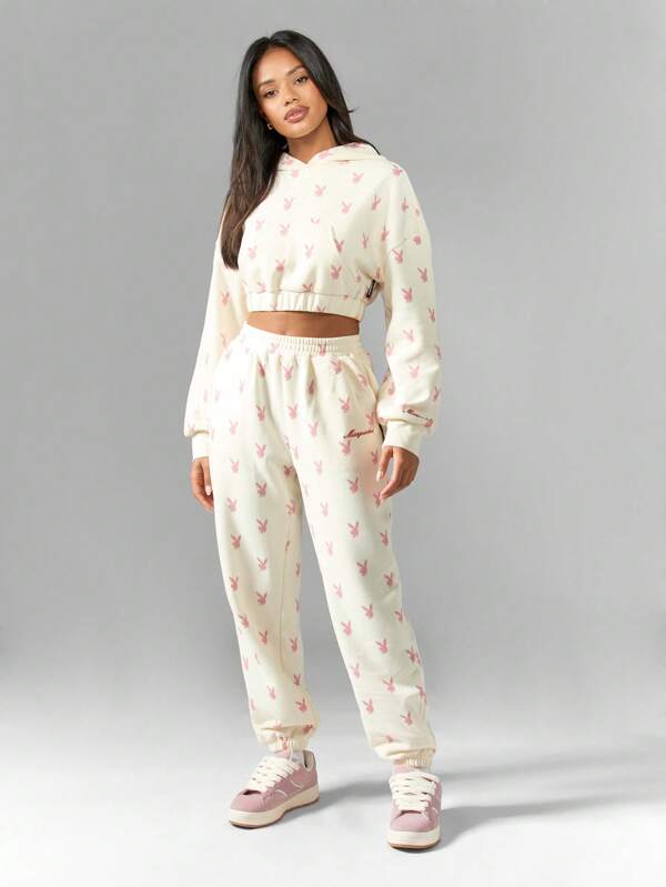 Missguided X Playboy MISSGUIDED Casual Athletic Cropped Hoodie Sweatshirt Long Sleeve