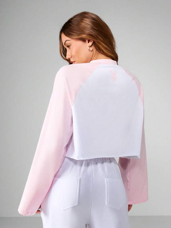 Missguided X Playboy MISSGUIDED Cropped Long Sleeve Sweatshirt With Logo Print