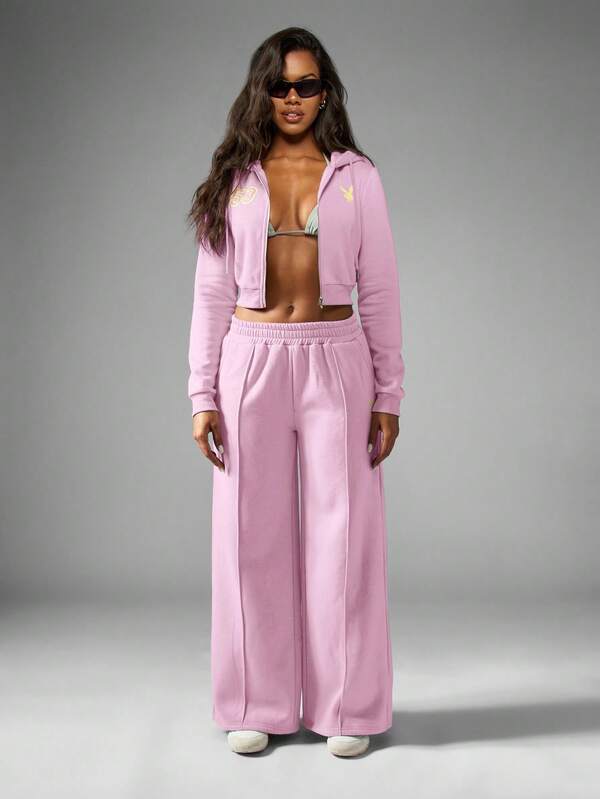 Missguided X Playboy MISSGUIDED Cropped Zip Up Hoodie With Number Detail