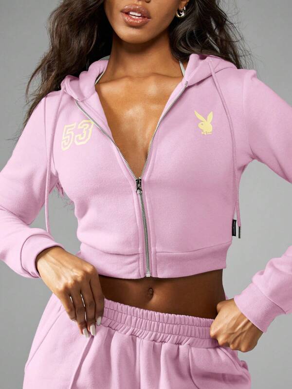 Missguided x Playboy MISSGUIDED Cropped Zip Up Hoodie With Number Detail