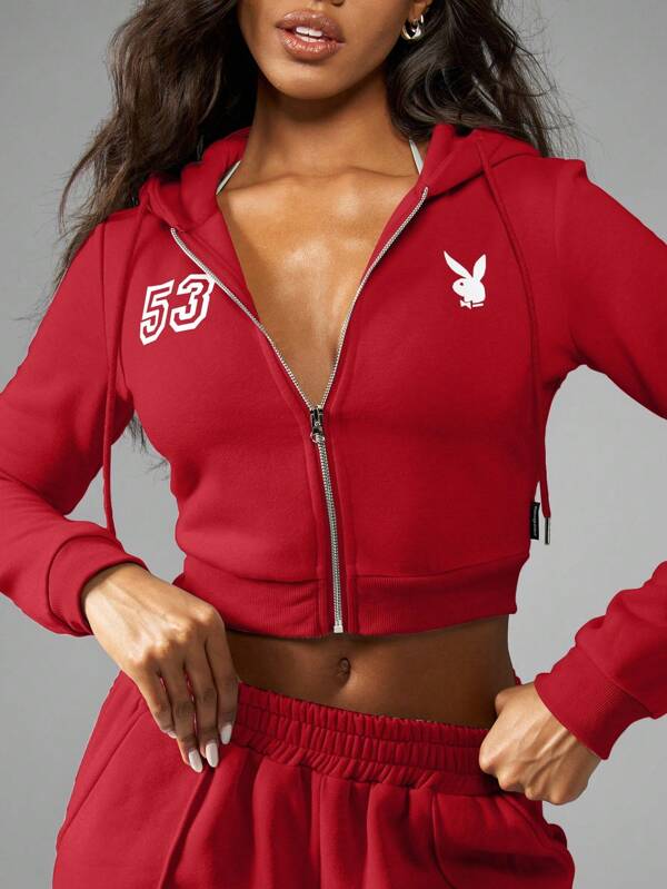 Missguided x Playboy MISSGUIDED Cropped Zip Up Sweatshirt Includes Bunny Logo